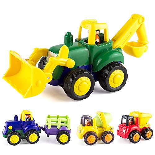 Friction Powered Cars for 1 2 3 Year Old Boy and Girl, Toddler Car Toy with 4 Sets Tractor, Truck, Dumper, Bulldozer Toy Construction Vehicles, Truck Toy Birthday for 18M 20M 24M+