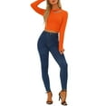 thumbnail image 2 of INSPIRE CHIC Haut Décontracté à Manches Longues pour Femmes, Ajusté, Basique, Court, Orange P, 2 of 4
