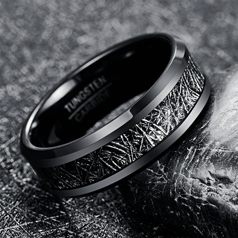 Black metal mens wedding ring discount