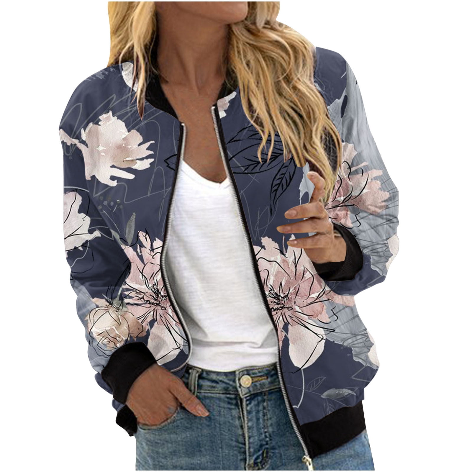Zanvin Women s Bomber Jacket Dressy Casual Coat Fall Fashion Lightweight Zip Up Outerwear With Pockets Grey