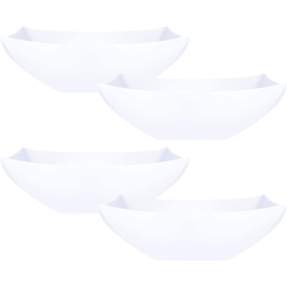 PLASTICPRO 32 Oz Disposable Serving Bowls White Plastic Square Snack Bowls, 4-Pack