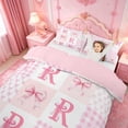 thumbnail image 3 of meiyoeat Abstract Geometric Plaid Buffalo Bedding,Girly Bows Monogrammed R Duvet Cover Full For Kids,Pink Reversible,3pcs(No Comforter), 3 of 6
