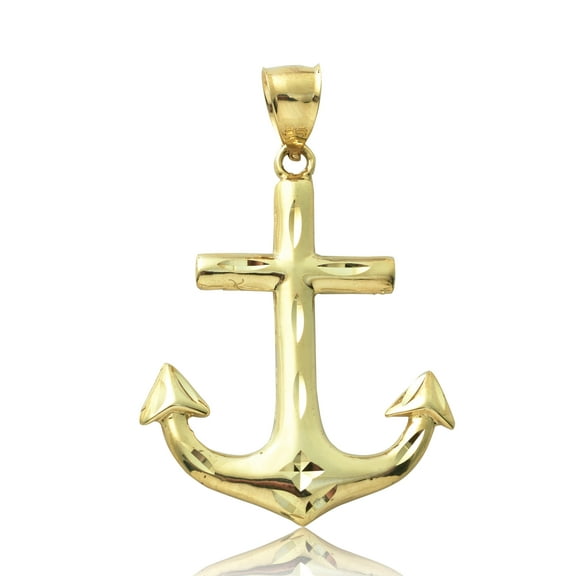 LoveBling 10K Yellow Gold Anchor Charm Pendant (2.16" x 1.35")