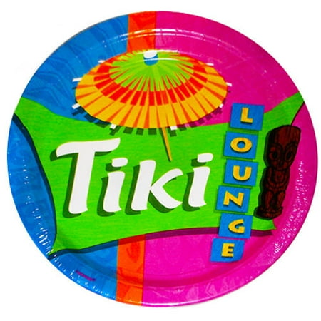 Tiki Plates - Hawaiian Luau 'Tiki Lounge' Extra Large Paper Plates (8ct)