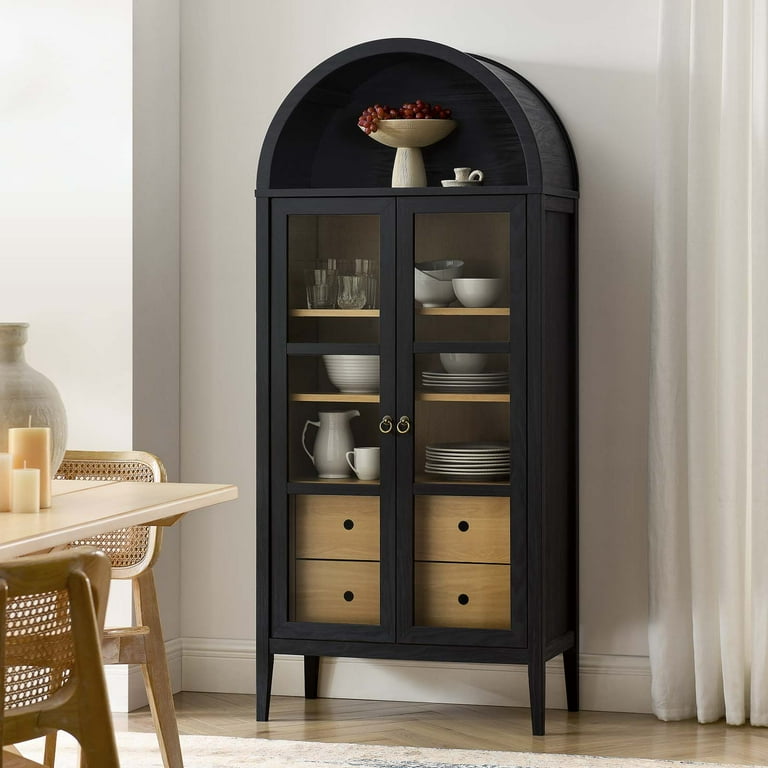 Modway Nolan Tall Arched Storage Display Cabinet Black Oak
