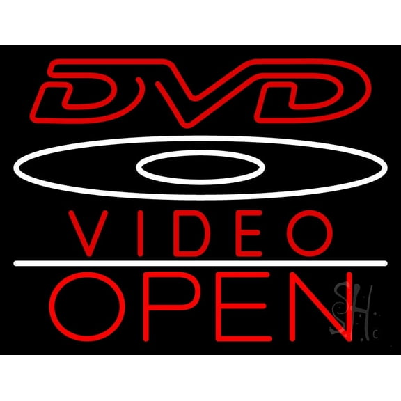 Dvd Video With Cd Logo Open LED Neon Sign 24 x 31 - inches, Clear Edge Cut Acrylic Backing, with Dimmer - Bright and Premium built indoor LED Neon Sign for Computer & Electronics store decor.
