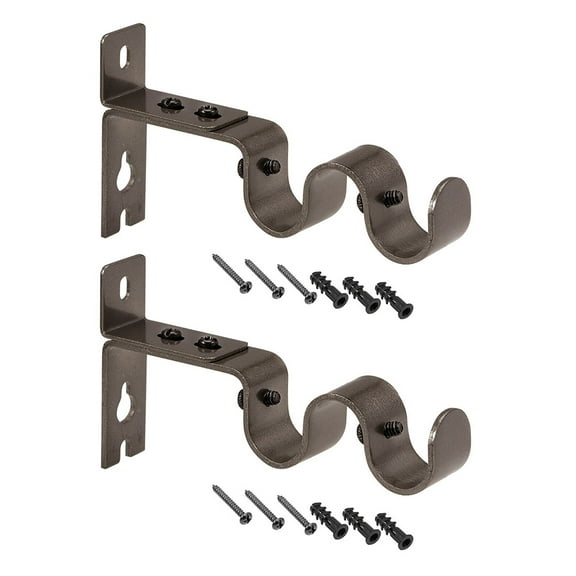 Unique Bargains Curtain Rod Bracket, Iron Double Holder Support for 20mm Drapery Rod, 125 x 72 x 21mm Brown 2Pcs