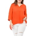 thumbnail image 2 of MODA NOVA Juniors' Plus Size 3/4 Sleeve Flowy Split V Neck Blouse Orange 5X, 2 of 6