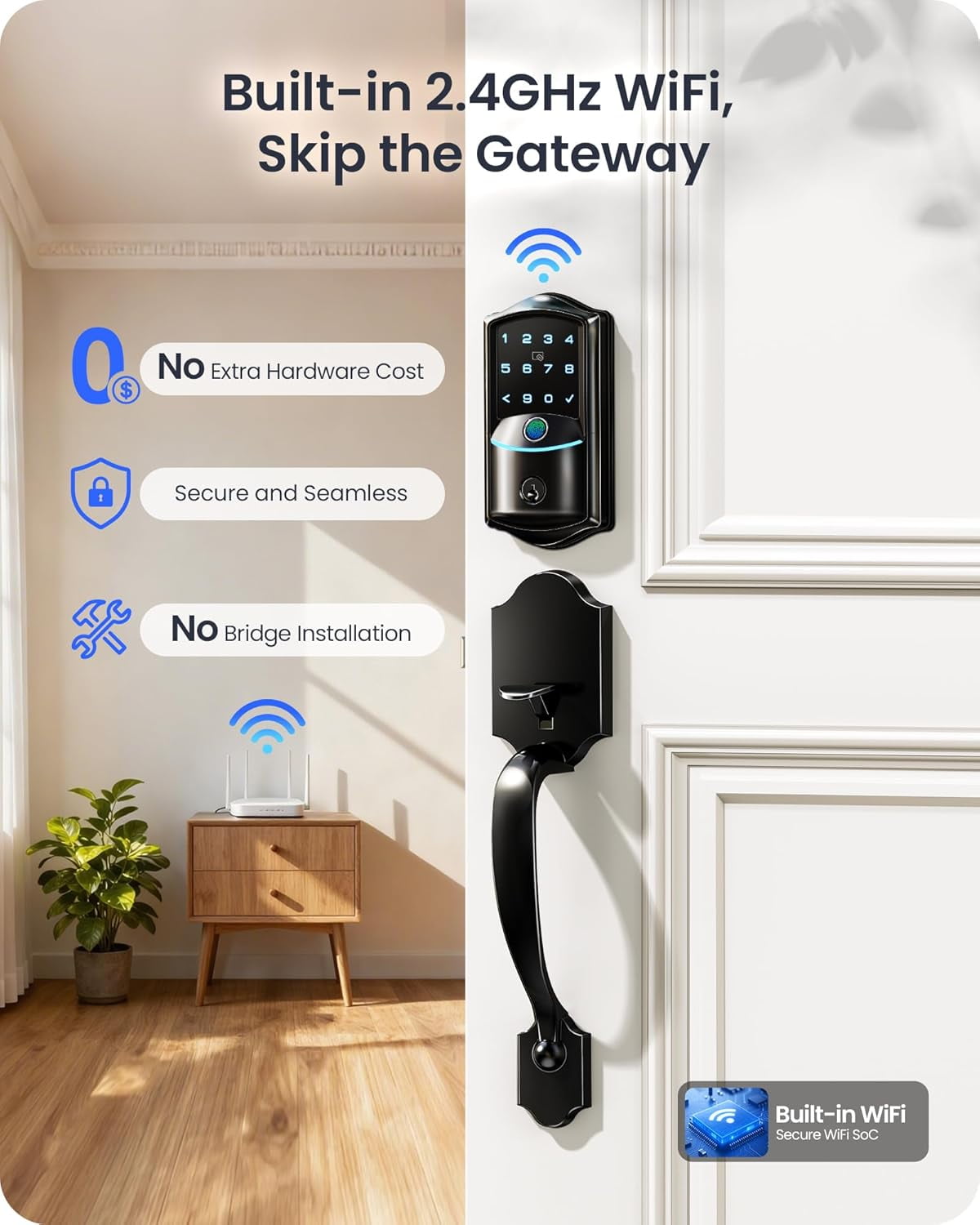 Veise Wifi Fingerprint Smart Deadbolt Lock with Handle Set, Keyless Entry Front Door Keypad Lock, App Remote Control, Matte Black