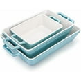 thumbnail image 3 of Set of 3 Ceramic Baking Dishes, Rectangular Bakeware with Handles, Elegant Casserole Dish Set Lasagna Pan for Baking, Cooking, Cake Dinner, Banquet, Lake Blue, 3 Sizes$$Home Decor, Kitchen, & Other, 3 of 7