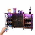 thumbnail image 1 of Garvee Wine Bar Cabinet 55.12 x 13.78 x 30.31", Wine Rack & Glass Holder, USB LED Light, Retro Brown, 1 of 9