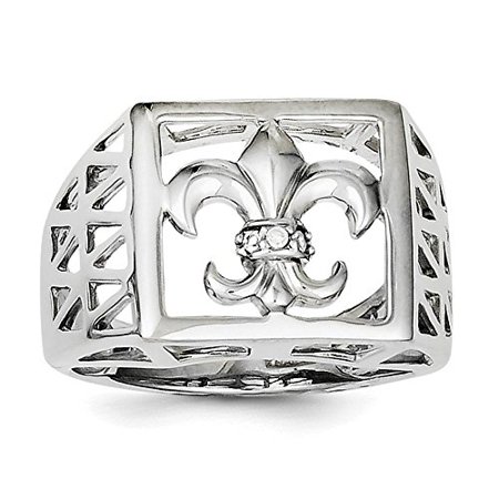 925 Sterling Silver Rhodium Plated CZ Fleur de Lis Ring, Size 10 MSRP $142
