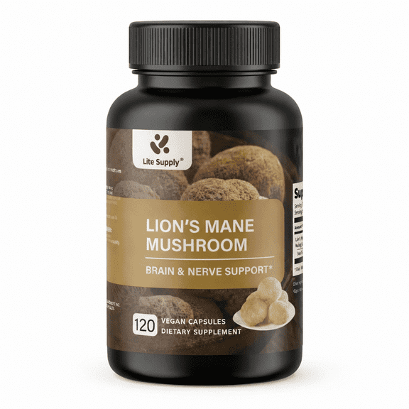 Lite Supply Lion's Mane Mushroom Supplement Capsules 54000mg, 120 Capsules | 120 Days Supply – Made with Lion's Mane Powder Extract – Cognitive Brain Nootropic & Immune Health Support