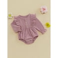 thumbnail image 5 of Baby Toddler Girls Spring Autumn Romper 3 6 12 18 Months Long Sleeve Round Neck Solid Color Button Jumpsuit, 5 of 9