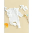 thumbnail image 3 of Biekopu Baby Girl Fall Outfit, Long Sleeve Crew Neck Solid Jumpsuit with Headband Baby Clothes, 3 of 9
