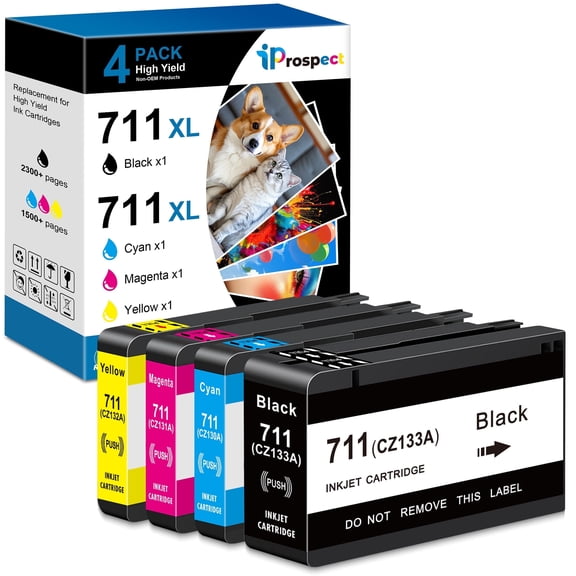 Compatible 711xl Ink Cartridges Combo Pack High Yield Replacement for  711 Ink Cartridge for  Printer DesignJet T100 T120 T125 T130 T520 T525 T530 (80-ml Black / 29-ml Cyan/Yellow/Magenta) 4 Pack
