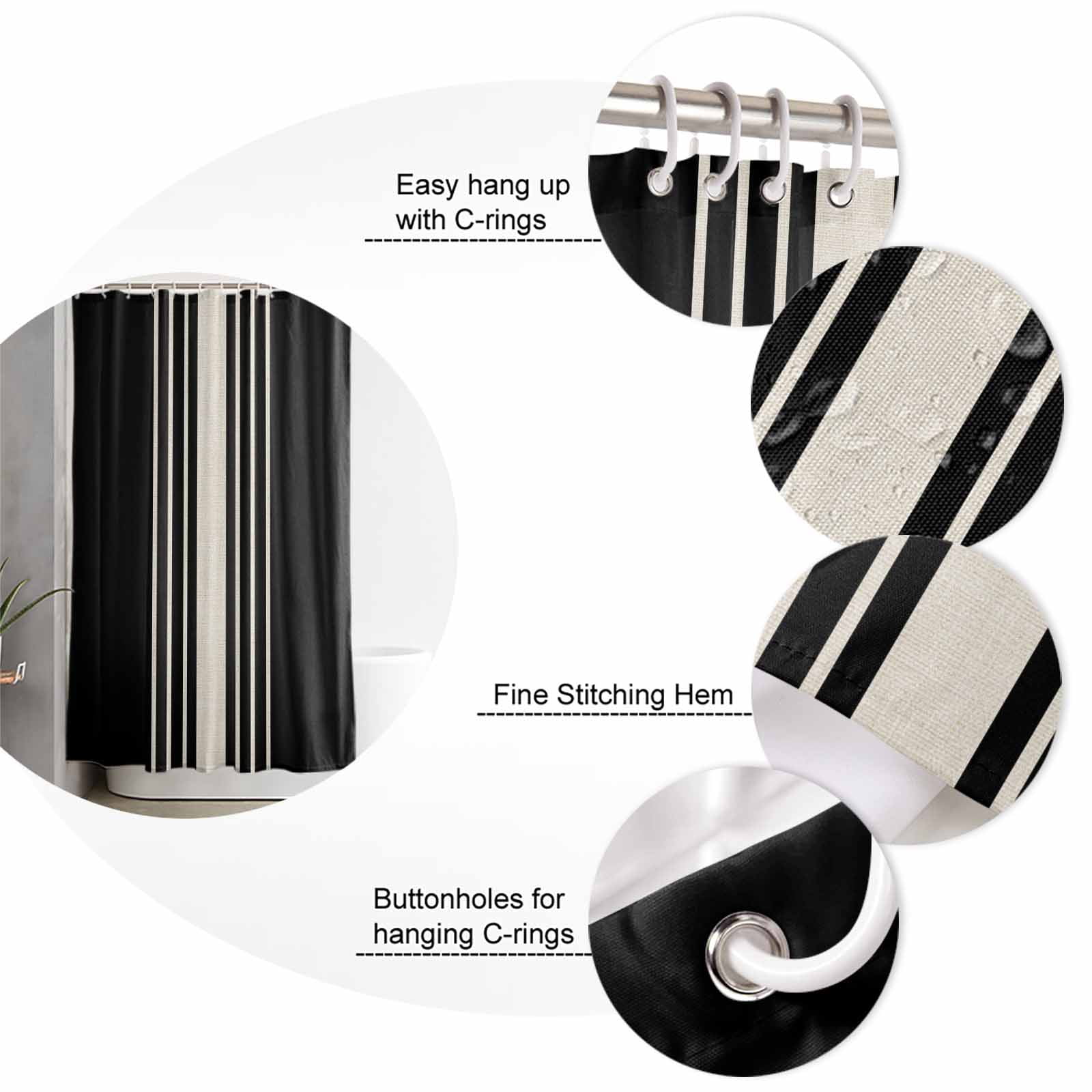 54x78 Inch Shower Curtain Decorative Black Beige Striped Bathtub Bath Curtains Fabric Waterproof Bathroom Decor Modern Farmhouse Retro Lines Small Stall Shower Curtain Set with 12 Hooks