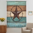 thumbnail image 3 of Vintage Teal Sheer Curtains 45 Inches Long, Brown Western Texas Barn Star Wood Grain Light Filering Curtains, Breathable Simi Curtain Privacy Drapes for Kitchen Bathroom Small Window Treatment, 3 of 9