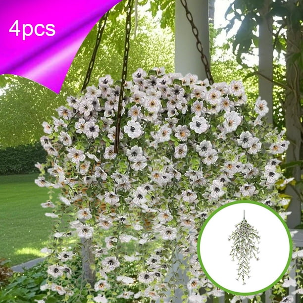 Violetas artificiales, 4pcs, colgantes de pared, Verdes, Eucaliptos, Blanco