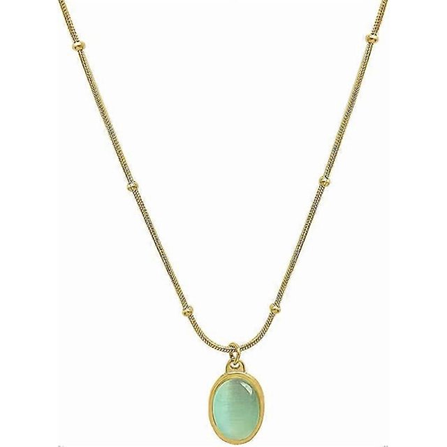 Women's Green Stone Necklace,Charm 18k Gold Plated Stainless Steel Snake Chain Jewelry Bling Drop Pendant Choker Necklaces for Girls
