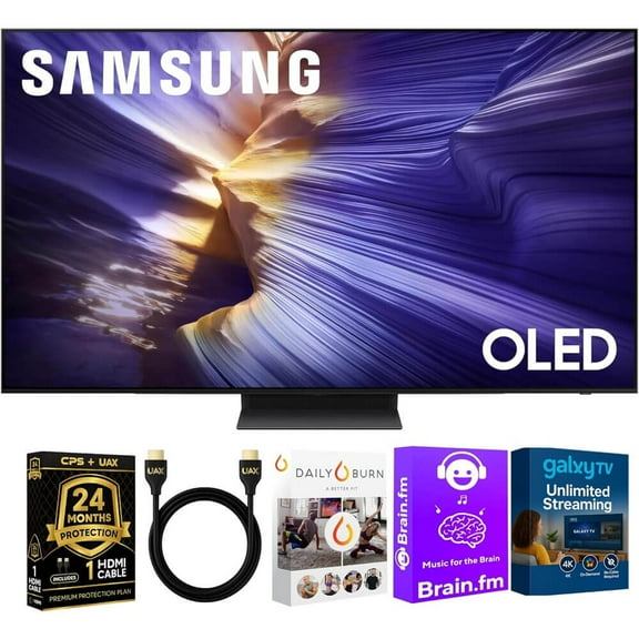Samsung OLED S90F 4K Smart TV Bundle – Ultra Thin Design, HDR , 144Hz Gaming, Alexa Built-in, AI Upscaling w/AUX HDMI Cable, 2-Year Protection, Streaming Apps (55, Inches)
