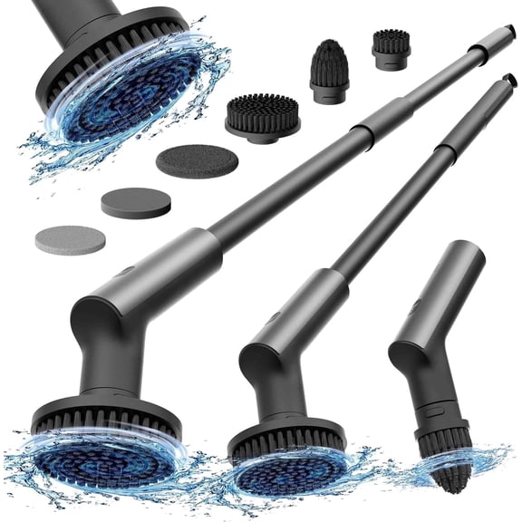 HOTO Electric Spin Scrubber with 6 Brush Heads IPX7 Full Body Waterproof Bathroom Cleaning Brush Shower Scrubber Brush with Long Handle  for Shower, Bathroom, Floor, Tile
