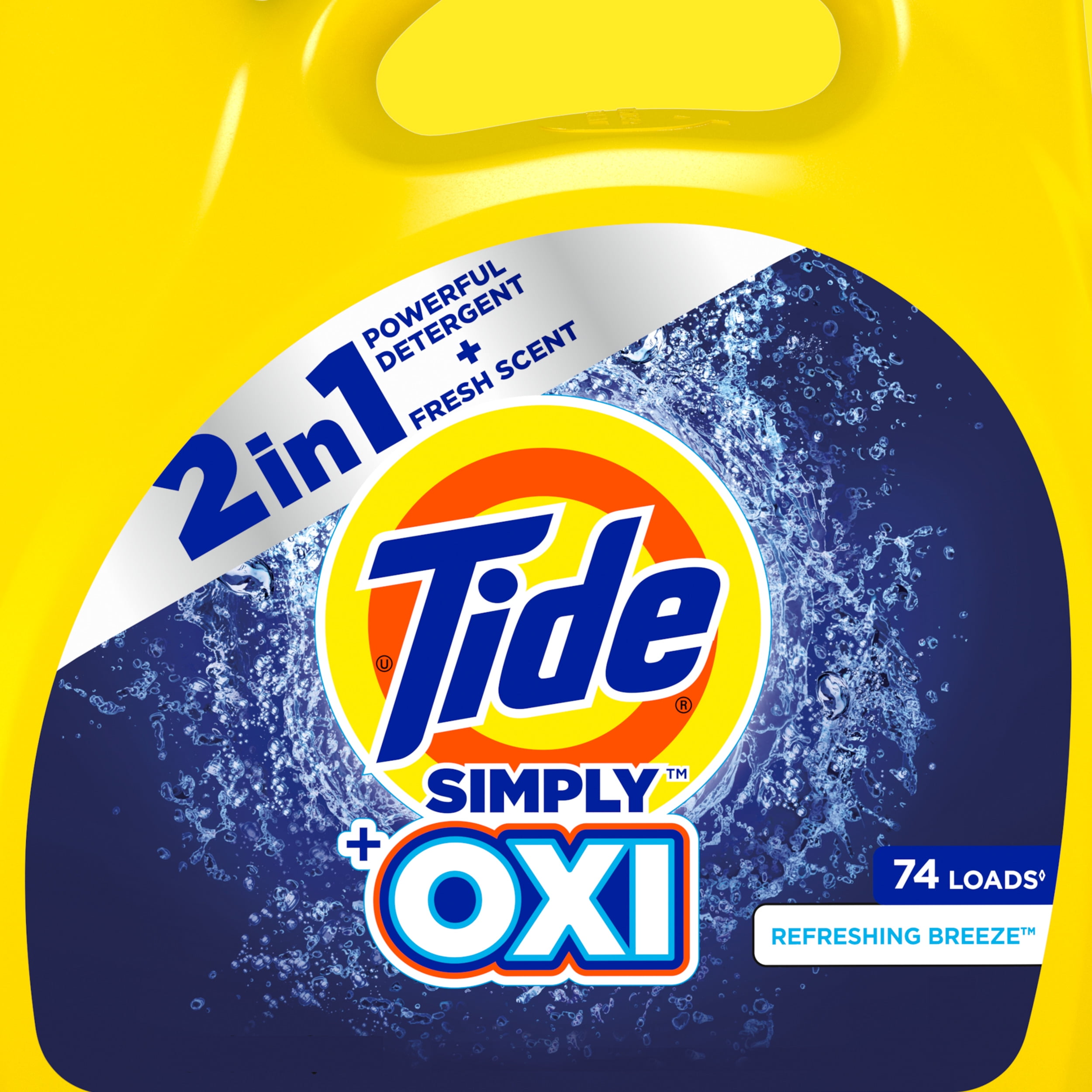 Tide Simply + Oxi Liquid Laundry Detergent, Refreshing Breeze, 107 Loads, 165 fl oz
