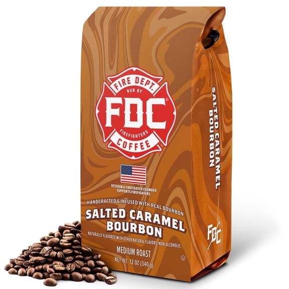 Fire Department Coffee Salted Caramel Bourbon Infused Medium Roast Premium Whole Bean Coffee, 12 oz