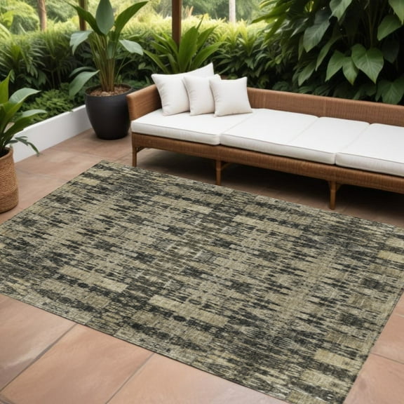 HomeRoots 577184 8 x 10 ft. Moroccan Washable Indoor & Outdoor Rectangle Area Rug, Black, Taupe & Beige