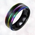 thumbnail image 2 of EeaseCA 1pc Titanium Steel Rings Rainbow Ring Double Plated Grooved Hnad Jewelry Hand Accessories for Man Male Number 10, 2 of 8