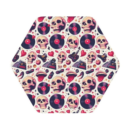 

Cauagu Skull lips record Guitar for Round Coaster Drink Coasters Set of 4 Leather Bar Beer Beverage Cup Mat for Drinks for Tabletop Protection & Coffee Table Decor