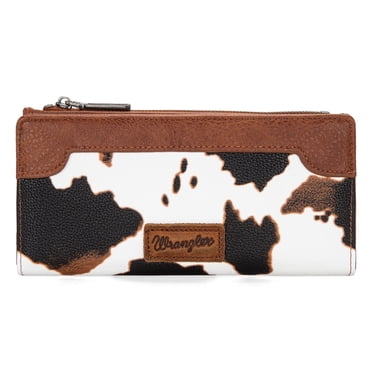 Wrangler Cow Print Wallets Womens Bifold Credit Card Wallet Women's Wallets, Card Cases & Money Organizers Brown Wallet for Women Ladies Female Cash Wallet with Smooth Zipper