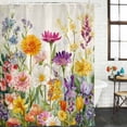 thumbnail image 2 of Spring Colorful Floral Shower Curtain, Waterproof Shower Curtains for Bathroom, Yellow Purple Pastoral Flowers Washable Fabric Bathtub Curtain Set Bath Decor with 12 Hooks Extra Long 72"x96", 2 of 8