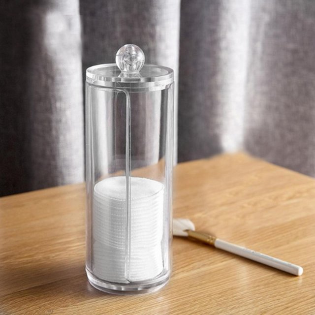 Estuche para almohadillas de algodón, transparente, redondo, acrílico, organizador de almohadillas de algodón, calidad superior