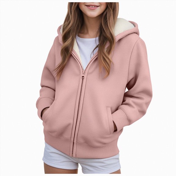 TOWED22 Girls Zip Up Hoodies Teen Fleece Full-Zip Sweatshirts Jacket Casual Fall Hoodie with Pocket(Pink,3-4 Y)