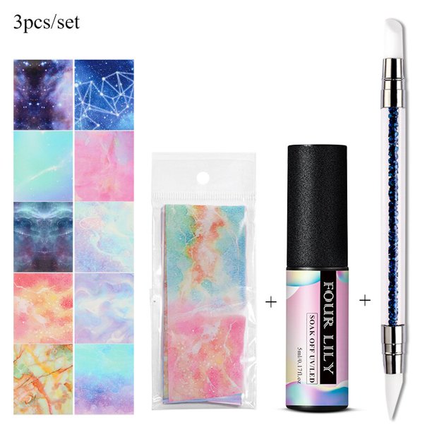 Juego de pegamento adhesivo de lámina para uñas, lámina de transferencia de uñas de cielo estrellado DIY, calcomanía de Gel deslizante para manicura, 4 lirios, 5ml qym unisex