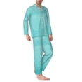 thumbnail image 2 of Wukai Blue And Turquoise Men's Long-Sleeve Pajama Set - Comfortable Sleepwear with Button-Down Shirt and Pants-XX-Large, 2 of 6
