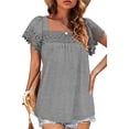 thumbnail image 2 of Light Gray XXL, Lace-Trimmed Short Sleeves, Pure Color Top Women's Loose Casual T-Shirt, 2 of 6