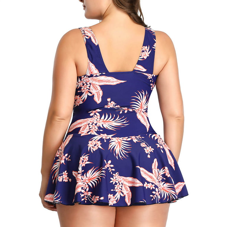 FAFWYP Womens Plus Size Hawaiian Swim Dress Two Piece