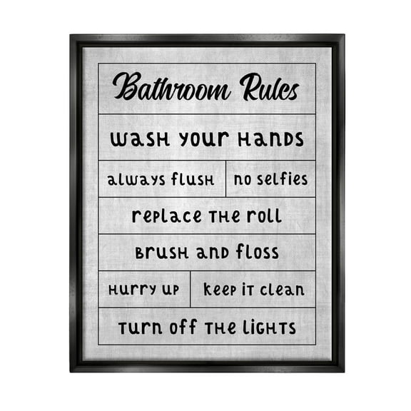 Stupell Industries Bathroom Rules Checklist Graphic Art Jet Black Floating Framed Canvas Print Wall Art, Design by CAD Designs