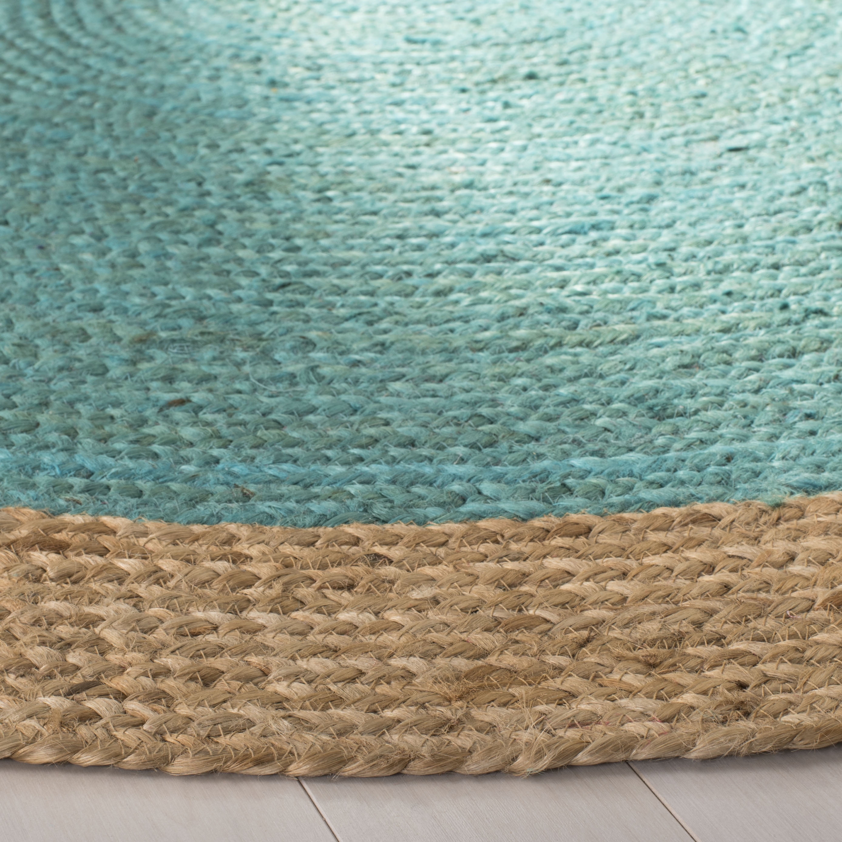 SAFAVIEH Natural Fiber Cebrail Braided Jute Area Rug, Teal/Natural, 9' x 9' Round