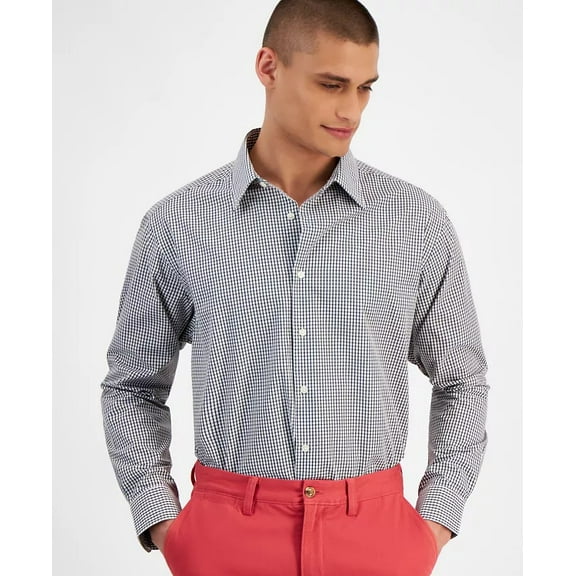 Club Room Dress Shirt Mens S 14-14.5 32/33 Black Gingham Regular-Fit Cotton Blnd