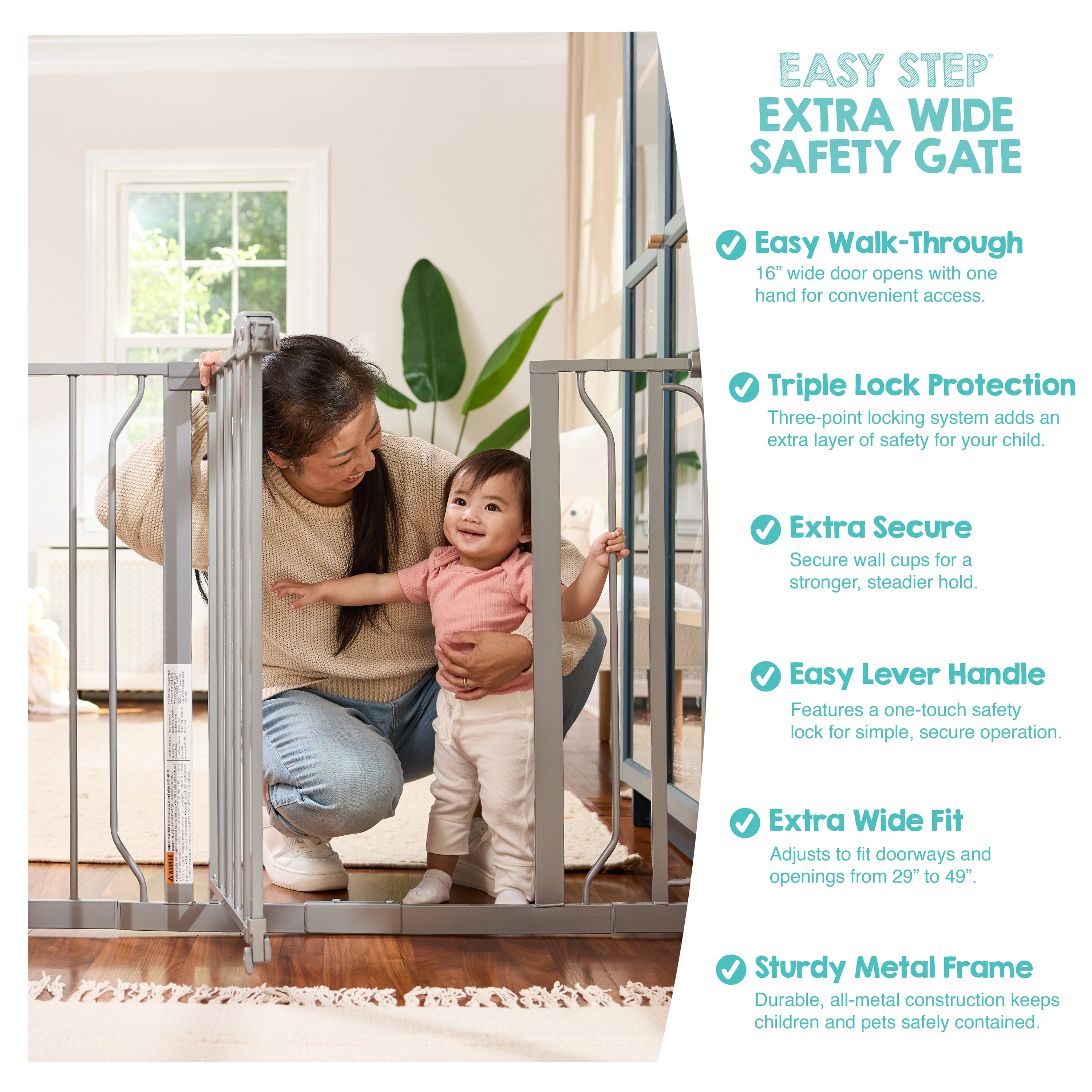 Regalo Easy Step® 49-Inch Extra Wide Baby Gate, Includes 4-Inch and 12-Inch Extension Kit, 4 Pack of Pressure Mount Kit, and 4 Pack of Wall Mount Kit
