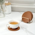 thumbnail image 6 of Casegrace Set of 6 Leather Coasters With Metal Holder Home Decorative Waterproof Cup Mat Kitchen Desktop Drink Coaster Set with Cork Base Brown, 6 of 8