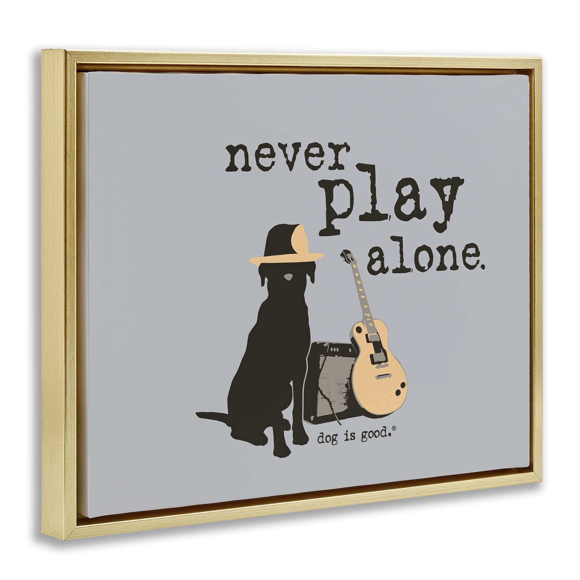 Stupell Industries Never Play Alone with Dog Animals Painting Gold Floater Framed Canvas Art Print Wall Art, 31 x 25