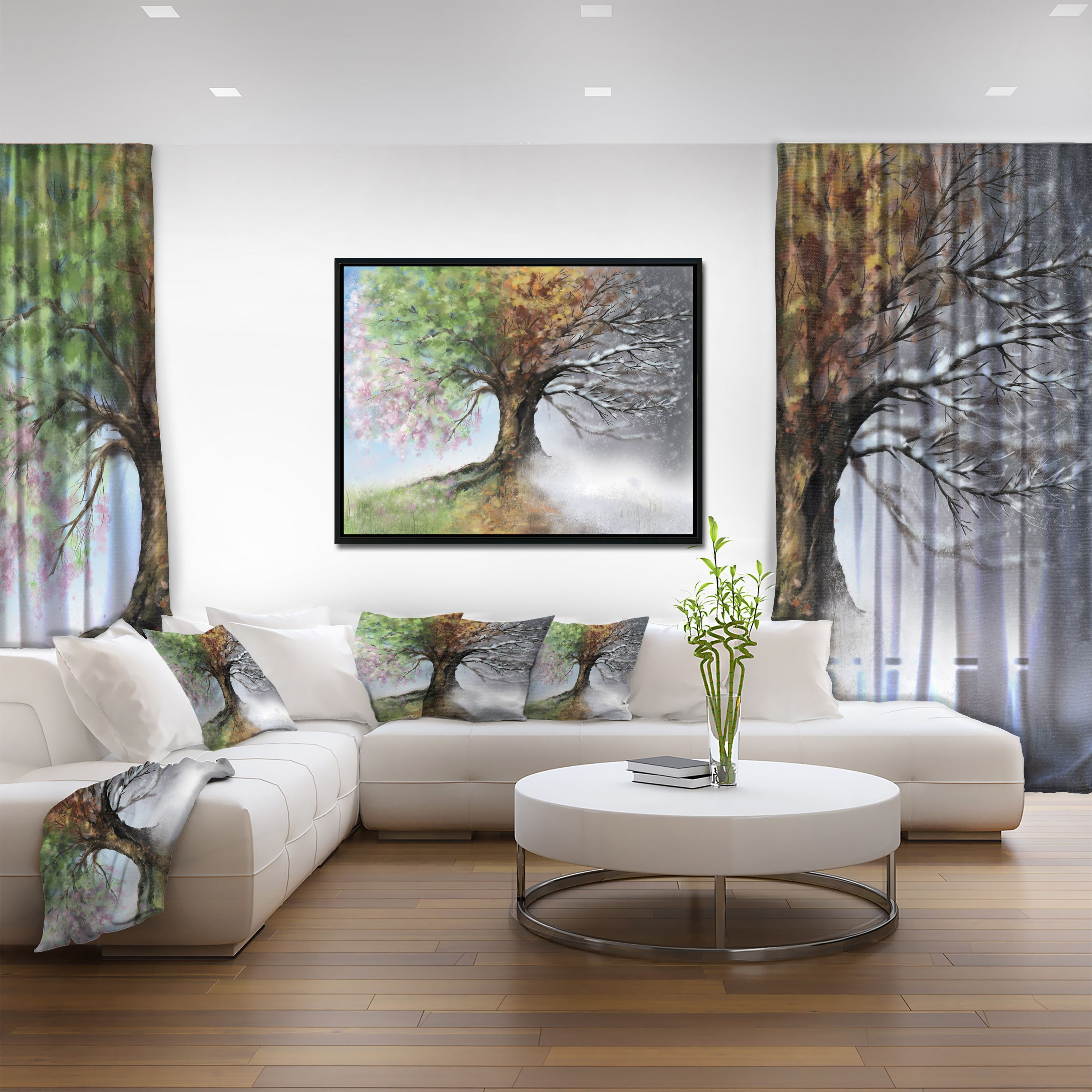 Designart ' Tree with Four Seasons ' Large Tree Painting Framed Canvas Art Print
