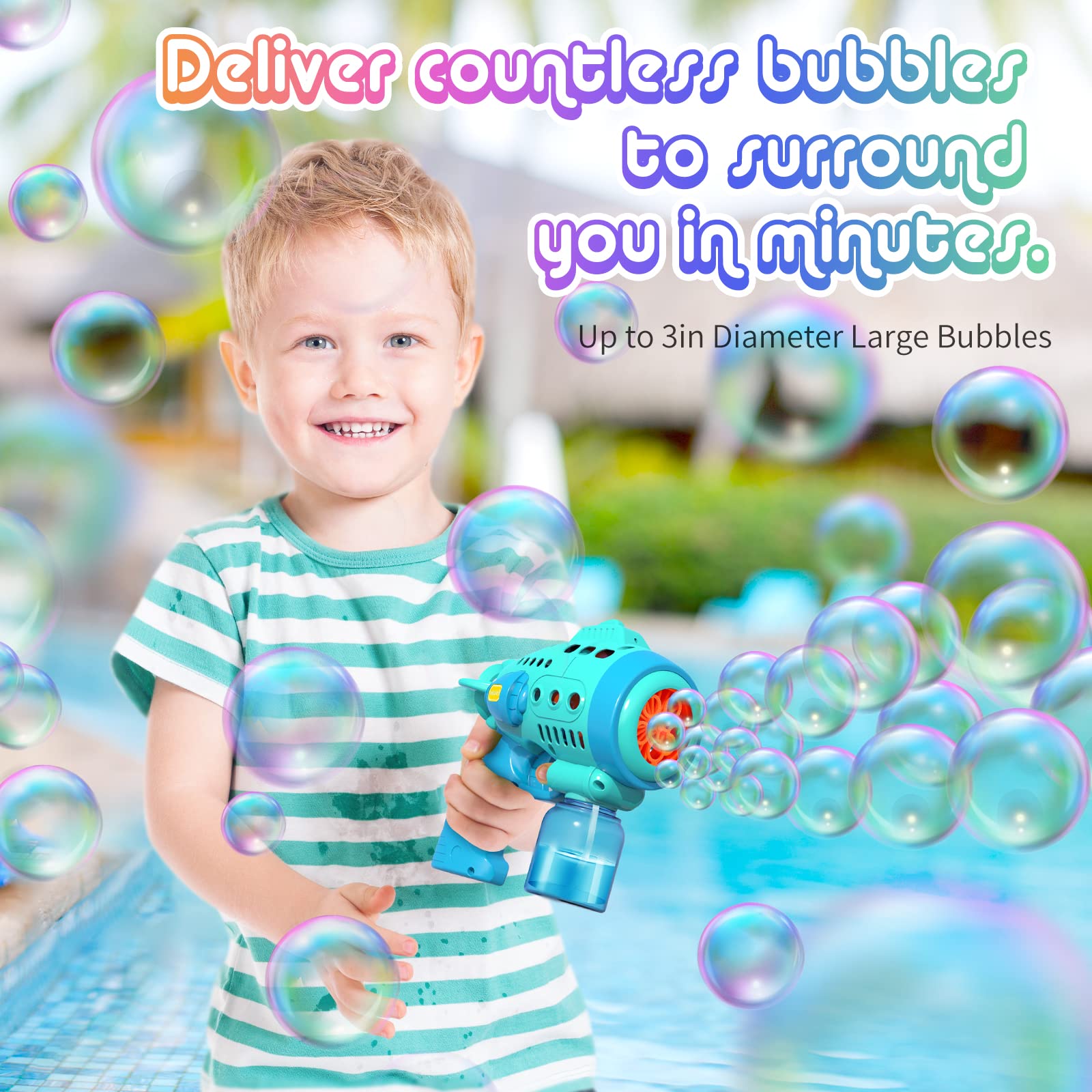 Autrucker Bennol Bubble Gun, 8 Holes Bubble Machine,Bubble Guns with 360°Leak-Proof  Design,Automatic Bubble Gun for Toddlers Children Backyard Outdoor Camping  Blue 