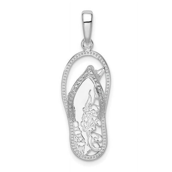 Finest Gold Sterling Silver Polished 3D Cut-Out Dolphin Flip-Flop Pendant