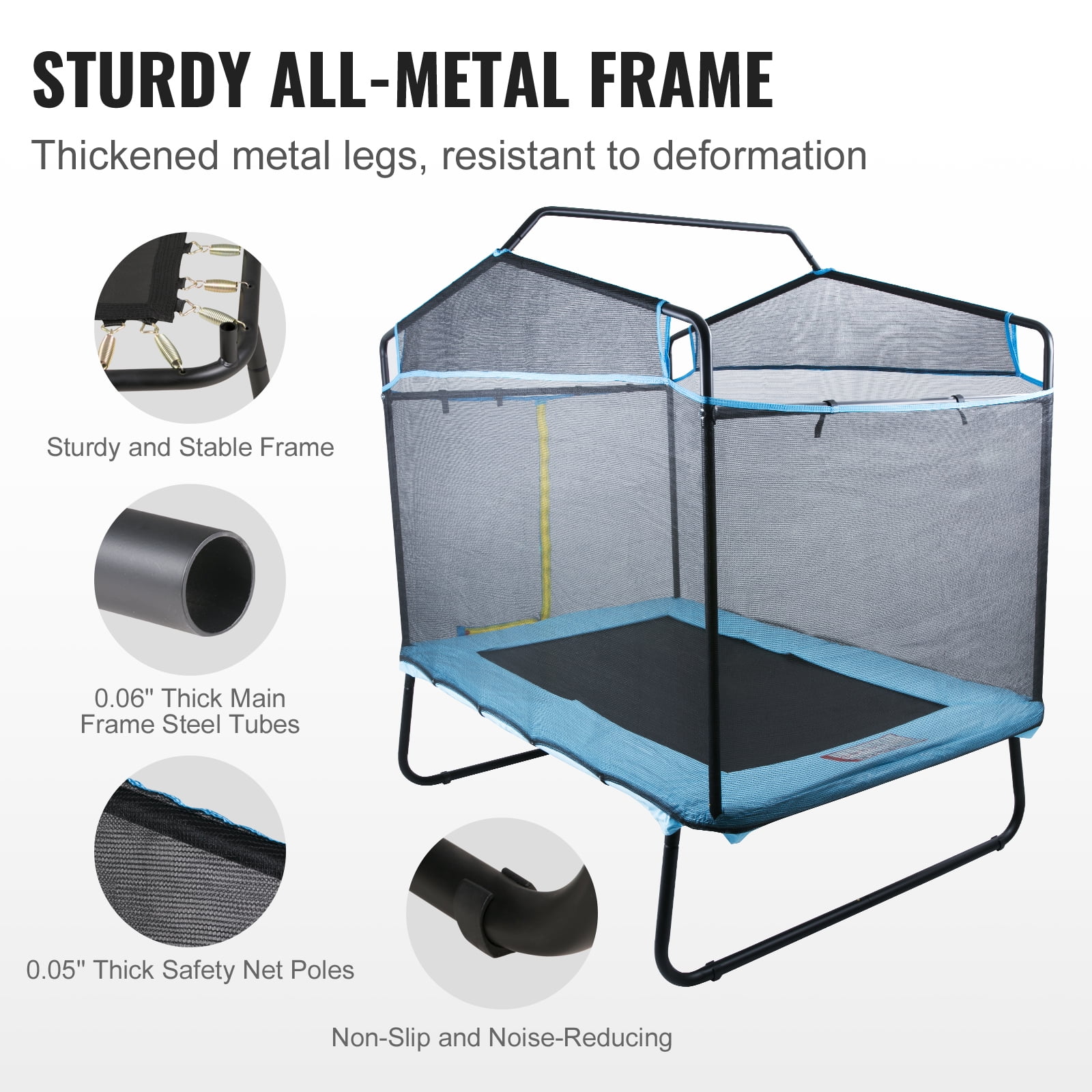 SKYSHALO Kids Trampoline with Enclosure Net and Gymnastics Bar, 6 ft