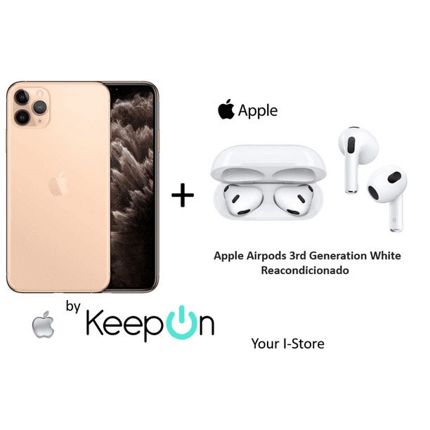 Apple iPhone 11 PRO MAX 256 Incluye Protector de Pantalla KeepOn Apple Airpods 3rd Generation White GOLD DORADO Apple REACONDICIONADO Bodega Aurrera en linea